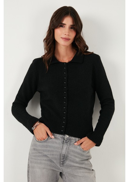 Yün Karışımlı Regular Fit Düğmeli Polo Yaka Hırka Bayan Hırka 4617013