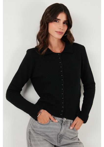 Yün Karışımlı Regular Fit Düğmeli Polo Yaka Hırka Bayan Hırka 4617013 modelleri