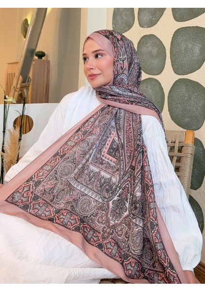 Retro Desen Pamuk Şal Sütlü Kahve Ps9