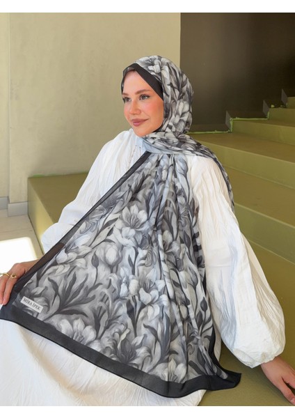 Fransız Ipeği Desenli Dökümlü Şal Siyah Beyaz indirimleri