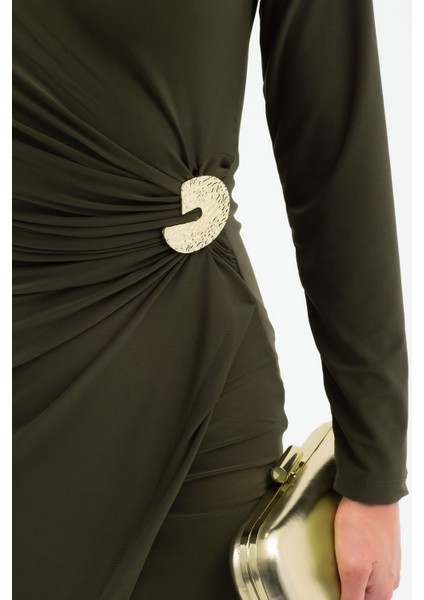 Kadın Haki Aksesuar Detay Midi Elbise fırsatları