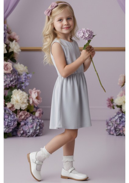 0025 - Açık Gri Elbise Lila Bandana Takım fırsatları