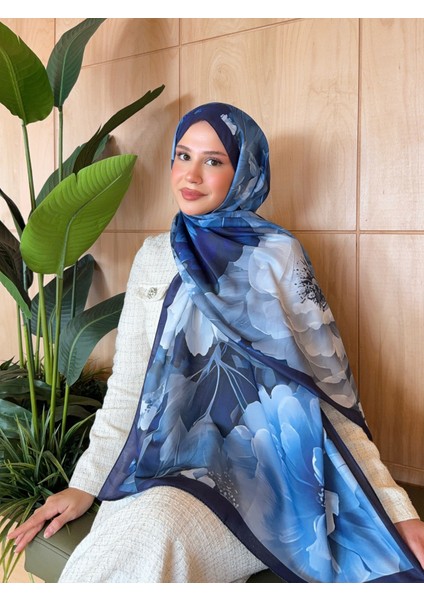 Desenli Pamuk Soft Şal Soon Serisi Lacivert Mavi PS154 modelleri