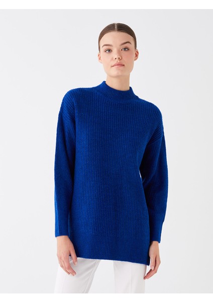 Yeni Sezon Yarım Balıkçı Yaka Düz Uzun Kollu Kadın Triko Tunik