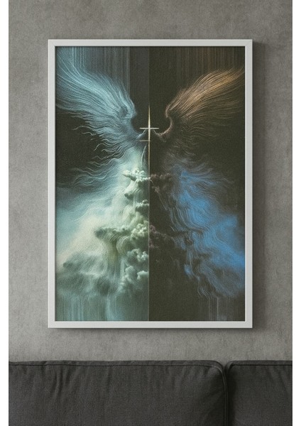 Işık ve Karanlık – Melek ve Şeytan Temalı Sanatsal Duvar Posteri (Çerçeveli)