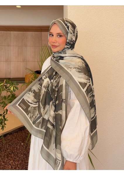 Desenli Pamuk Soft Şal Ilham Serisi Haki Yeşil PS64 modelleri