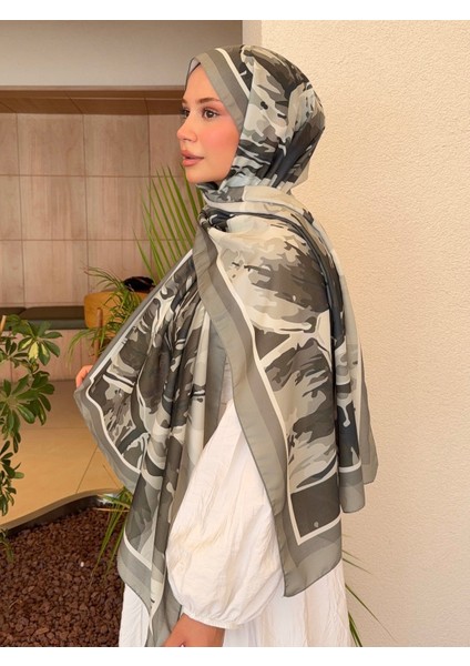 Desenli Pamuk Soft Şal Ilham Serisi Haki Yeşil PS64