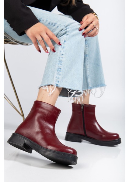Bordo Kırışık Rugan Fermuarlı Günlük Kadın Bot fiyatları