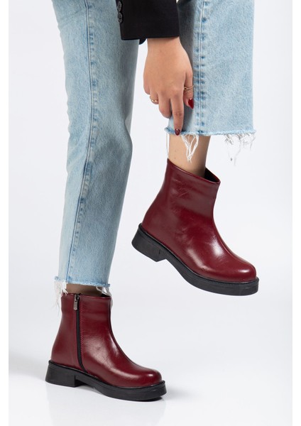 Bordo Kırışık Rugan Fermuarlı Günlük Kadın Bot modelleri