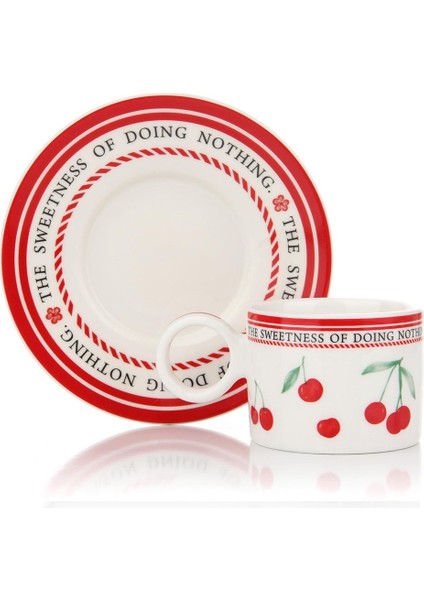 Porselen 2 Kişilik Türk Kahvesi Takımı – Kiraz Desenli | 100 ml