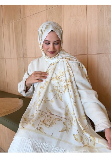 Retro Desen Pamuk Soft Şal Kadın Beyaz Gold PS35 modelleri
