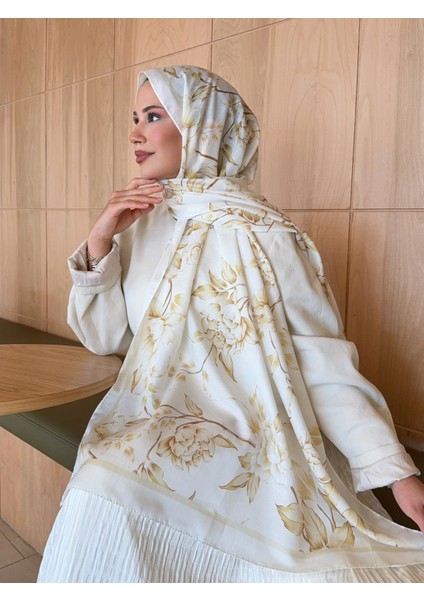 Retro Desen Pamuk Soft Şal Kadın Beyaz Gold PS35 indirimleri