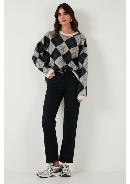 Baklava Desenli Oversize Bisiklet Yaka Yumuşak Dokulu Kazak Bayan Kazak 4616262 fiyatları