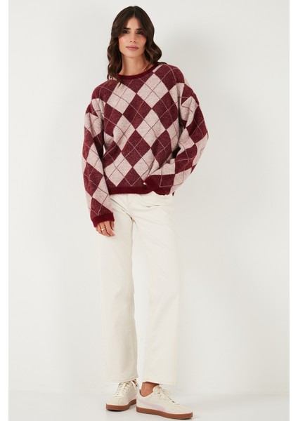 Baklava Desenli Oversize Bisiklet Yaka Yumuşak Dokulu Kazak Bayan Kazak 4616262 fiyatları