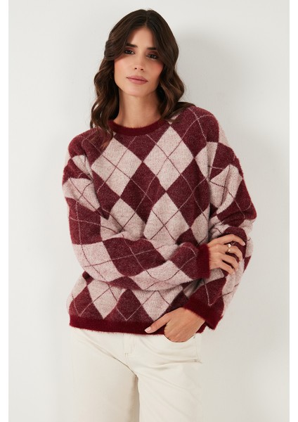 Baklava Desenli Oversize Bisiklet Yaka Yumuşak Dokulu Kazak Bayan Kazak 4616262 modelleri