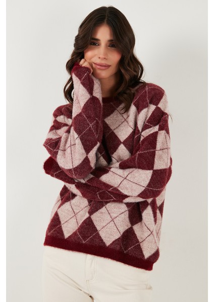 Baklava Desenli Oversize Bisiklet Yaka Yumuşak Dokulu Kazak Bayan Kazak 4616262 fırsatları