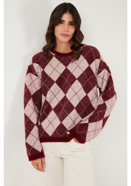 Baklava Desenli Oversize Bisiklet Yaka Yumuşak Dokulu Kazak Bayan Kazak 4616262 indirimleri