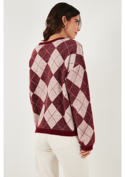 Baklava Desenli Oversize Bisiklet Yaka Yumuşak Dokulu Kazak Bayan Kazak 4616262