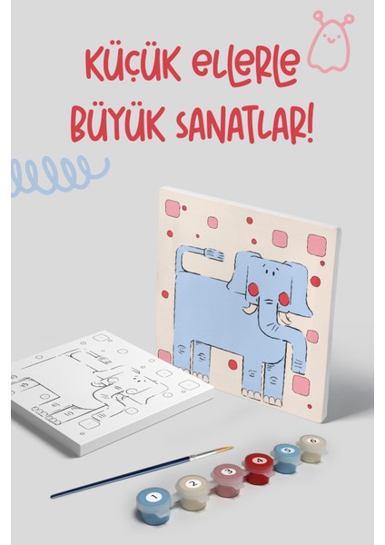 Fil Temalı Çocuk Tuval Boyama Seti | Tuval + 6 Renk Akrilik Boya + Fırça