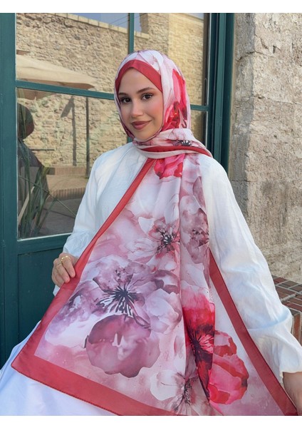 Gül Desen Pamuk Şal Bordo PS73