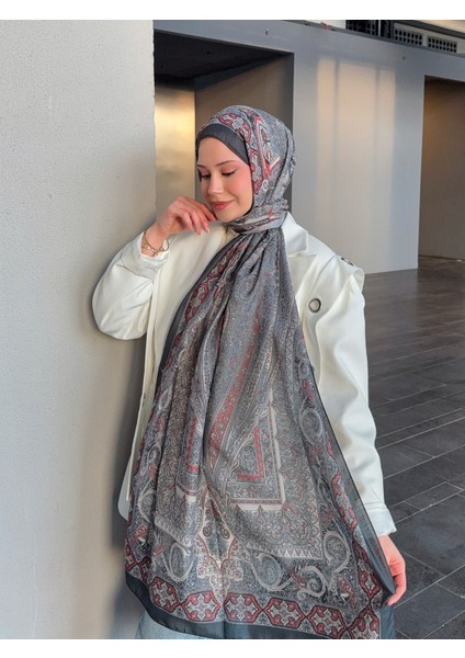 Retro Desen Pamuk Şal Siyah Bordo Ps3