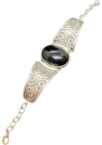 Eski Dünyanın Cazibesi, Modern Stilin Vazgeçilmezi , Siyah Renk Akrilik Taş, Döküm Üzerinde Gümüş Kaplama Otantik Bileklik (BLK3011)