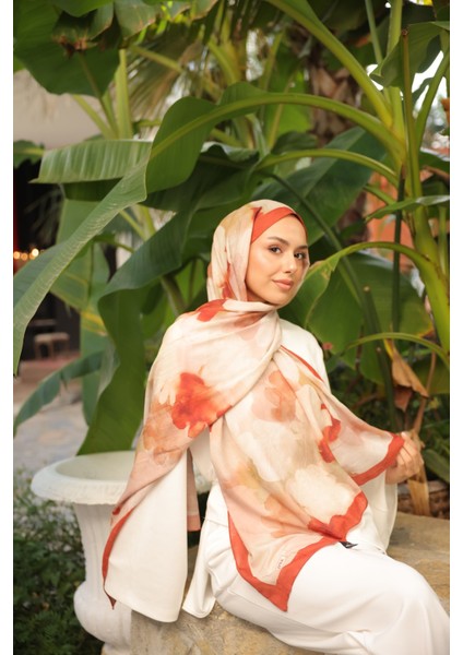 Desenli Bambu Kraş Şal Tok Duran Kadın Şal Kiremit