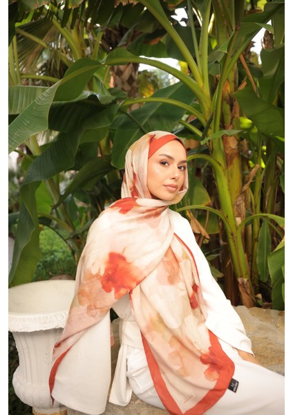 Desenli Bambu Kraş Şal Tok Duran Kadın Şal Kiremit