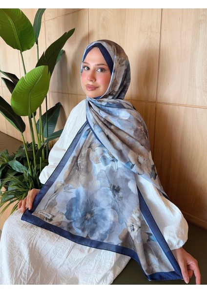 Desenli Pamuk Soft Şal Mena Serisi Lacivert Vizon PS66