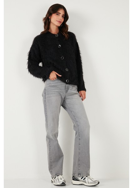 Yumuşak Tüylü Regular Fit Bisiklet Yaka Düğmeli Hırka Bayan Hırka 4617007 fiyatları