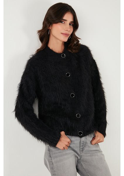 Yumuşak Tüylü Regular Fit Bisiklet Yaka Düğmeli Hırka Bayan Hırka 4617007 indirimleri