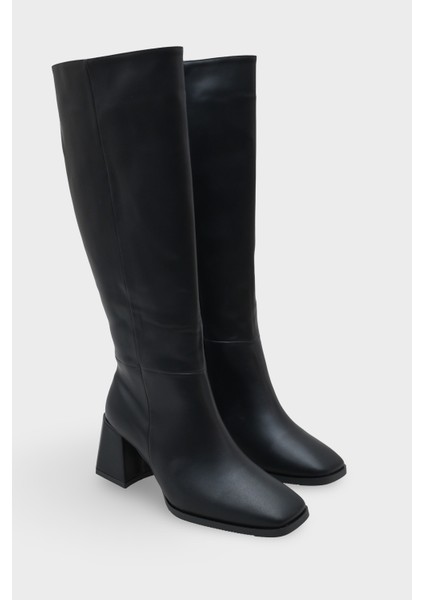 Merilyn Küt Burunlu Kalın Orta Topuklu Fermuarlı Uzun Kadın Çizme