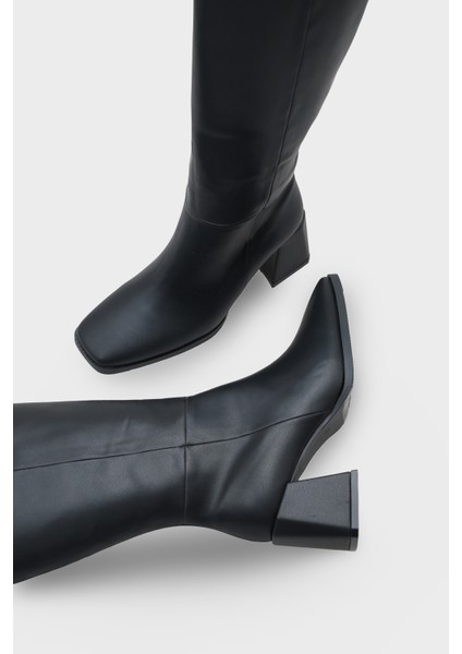 Merilyn Küt Burunlu Kalın Orta Topuklu Fermuarlı Uzun Kadın Çizme fırsatları