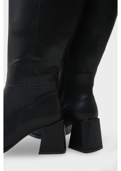 Merilyn Küt Burunlu Kalın Orta Topuklu Fermuarlı Uzun Kadın Çizme indirimleri