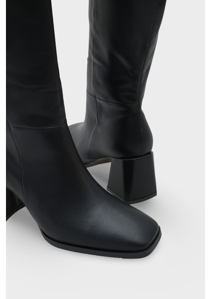Merilyn Küt Burunlu Kalın Orta Topuklu Fermuarlı Uzun Kadın Çizme