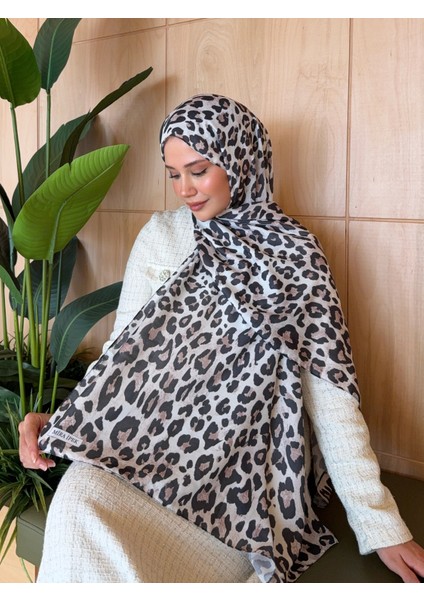 Desenli Pamuk Soft Şal Vera Serisi Krem Leopar PS147