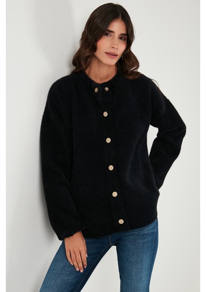Yün Karışımlı Relaxed Fit Çıtçıt Düğmeli Hırka Bayan Hırka 4617021