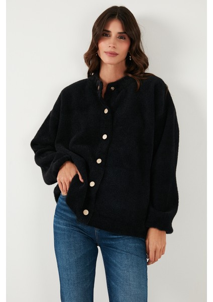 Yün Karışımlı Relaxed Fit Çıtçıt Düğmeli Hırka Bayan Hırka 4617021 modelleri
