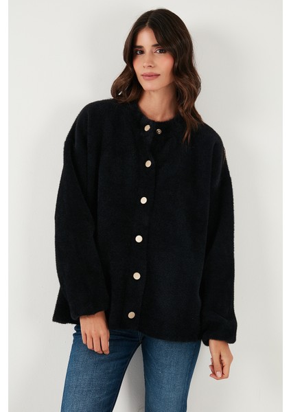 Yün Karışımlı Relaxed Fit Çıtçıt Düğmeli Hırka Bayan Hırka 4617021