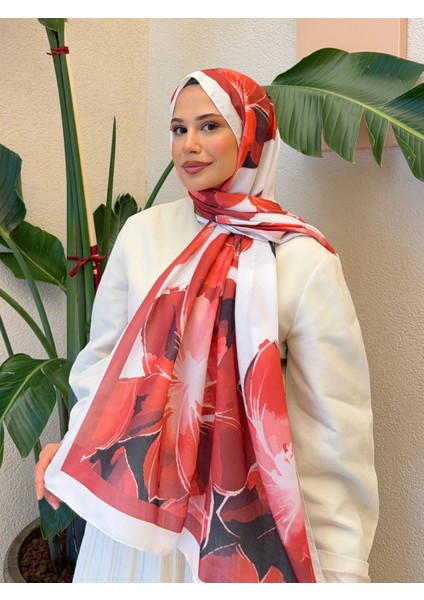 Retro Desen Pamuk Soft Şal Kadın Kırmızı Beyaz PS31 fiyatları