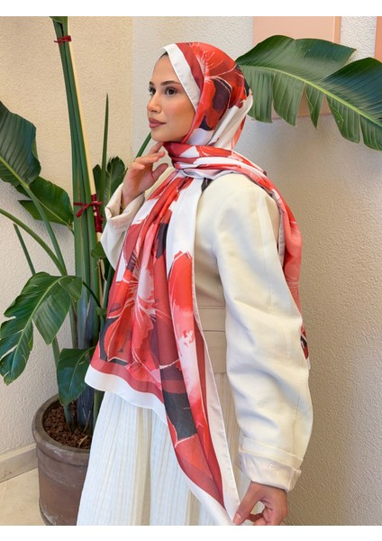 Retro Desen Pamuk Soft Şal Kadın Kırmızı Beyaz PS31 indirimleri