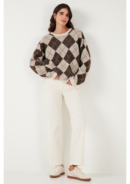 Baklava Desenli Oversize Bisiklet Yaka Yumuşak Dokulu Kazak Bayan Kazak 4616262 fiyatları