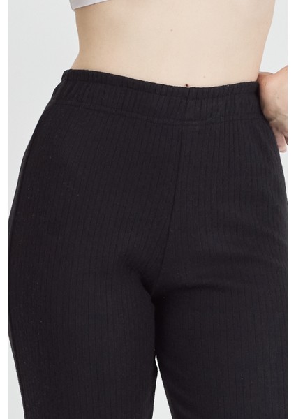 Kadın Siyah Yüksek Bel Fitilli Bol Paça Günlük Ince Eşofman Altı Pijama indirimleri