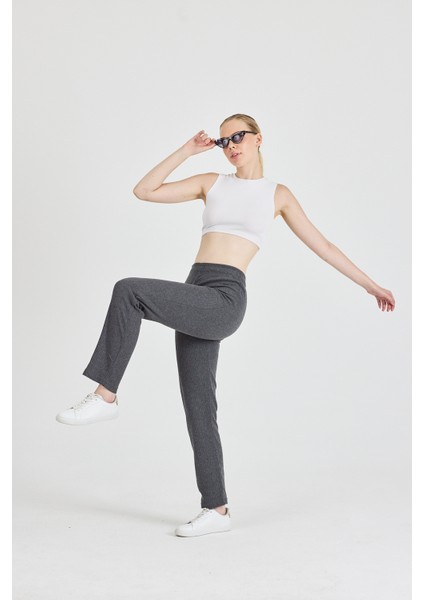 Kadın Füme Yüksek Bel Fitilli Bol Paça Günlük Ince Eşofman Altı Pijama indirimleri