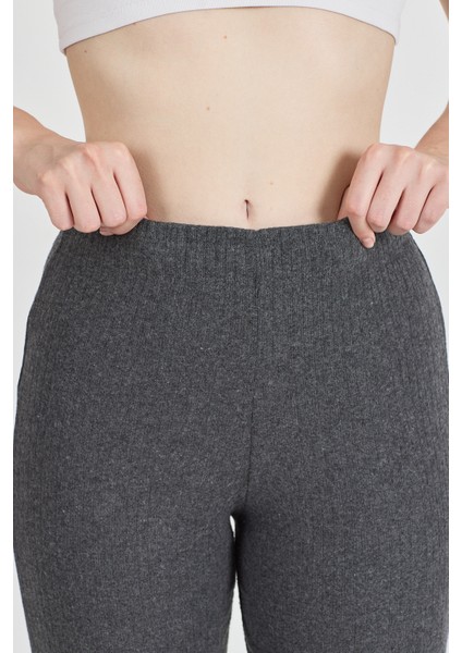 Kadın Füme Yüksek Bel Fitilli Bol Paça Günlük Ince Eşofman Altı Pijama