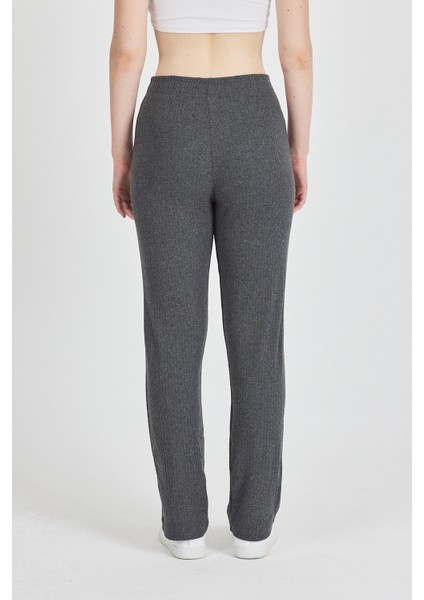 Kadın Füme Yüksek Bel Fitilli Bol Paça Günlük Ince Eşofman Altı Pijama