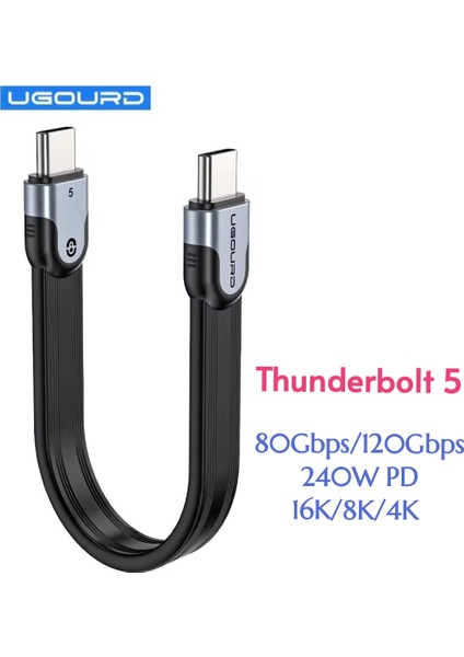 Thunderbolt 5 E-Marker Akıllı Çip 15-Cm. 240W 80Gbps 16K+8K+4K Pd 240W Görüntü Aktarım ve Type-C Hızlı Şarj ve Data Kablosu Thunderbolt 4/3 ile Uyumlu Yeni Nesil Son Teknoloji Kablo