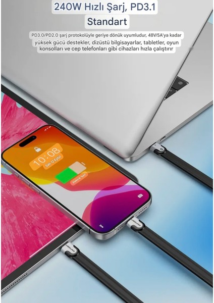 Thunderbolt 5 E-Marker Akıllı Çip 15-Cm. 240W 80Gbps 16K+8K+4K Pd 240W Görüntü Aktarım ve Type-C Hızlı Şarj ve Data Kablosu Thunderbolt 4/3 ile Uyumlu Yeni Nesil Son Teknoloji Kablo