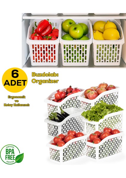 Org-23 6lı Çok Amaçlı Plastik Dolap Içi Düzenleyici Saklama Kutusu Organizer Sepet - Beyaz