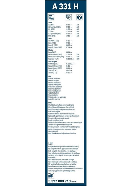 Arka Cam Sileceği - [330 mm] Audi A3 (2012 - 2021) [8V1] A331H fırsatları